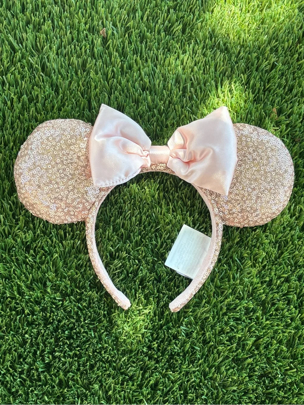 Disney Rose Gold Sequin Minnie Ear Headband with Satin Bow